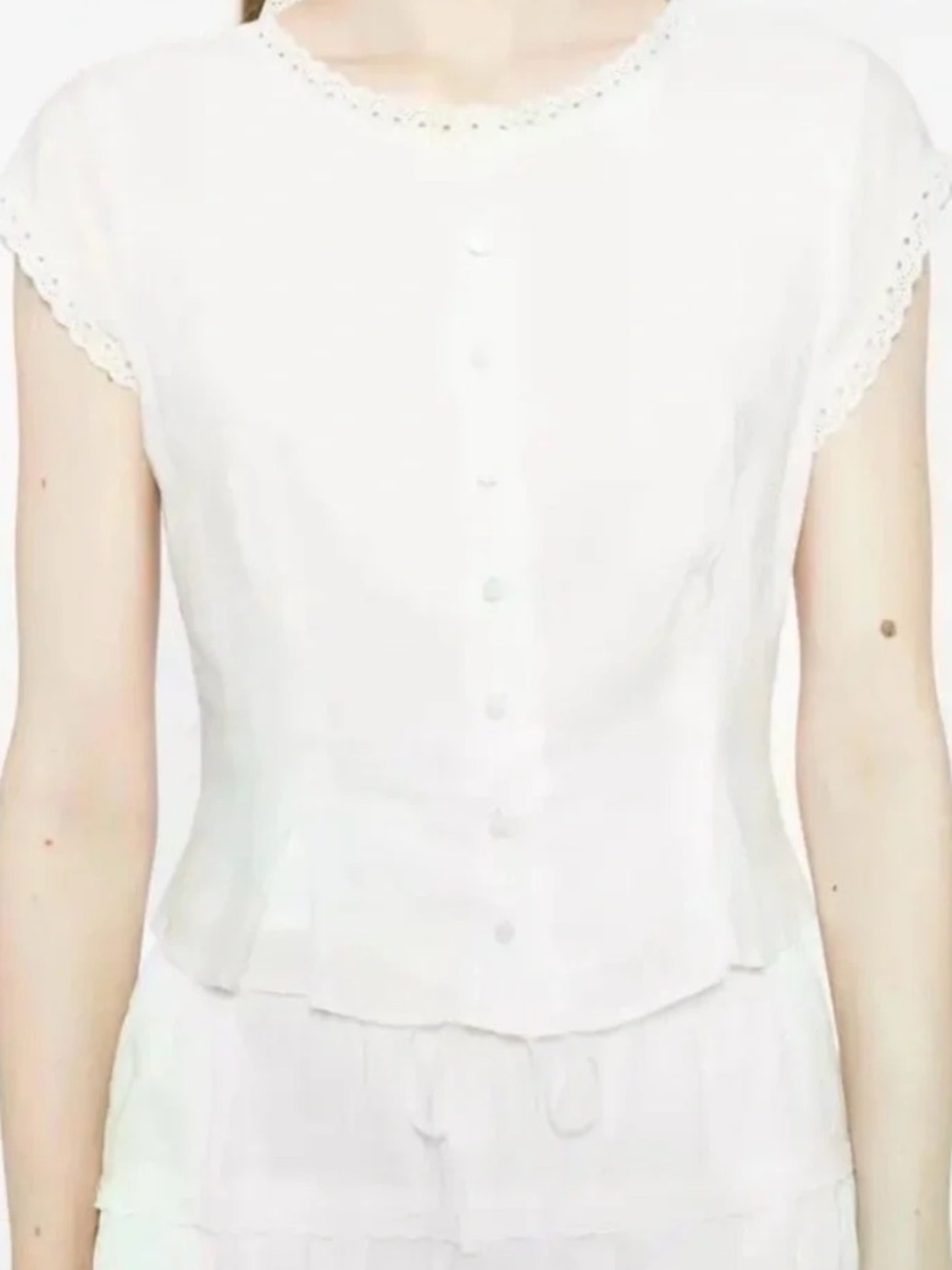Reformation LNWT Valetta White Lace-Trim Button Front Top 6